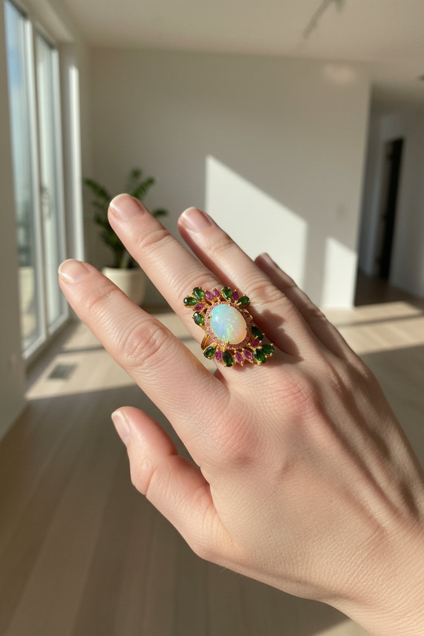 Opal, Chrome & Ruby Ring