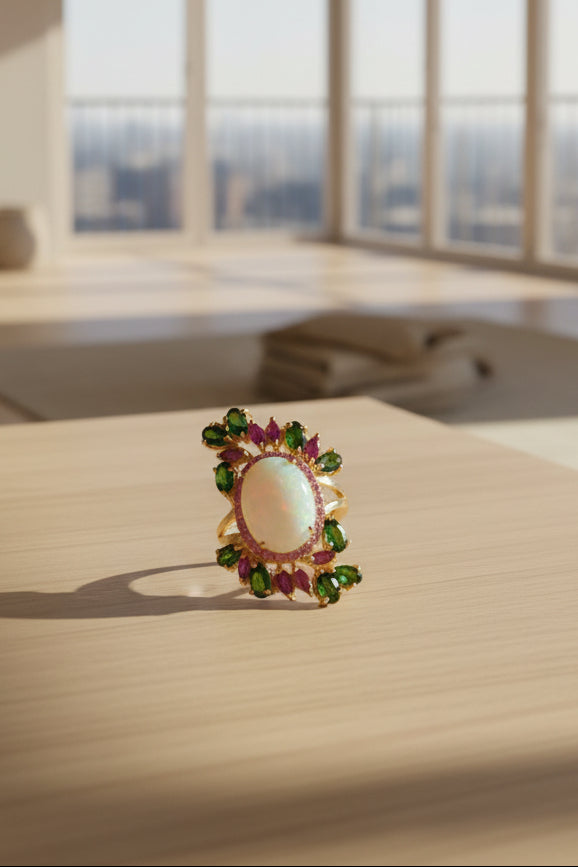 Opal, Chrome & Ruby Ring