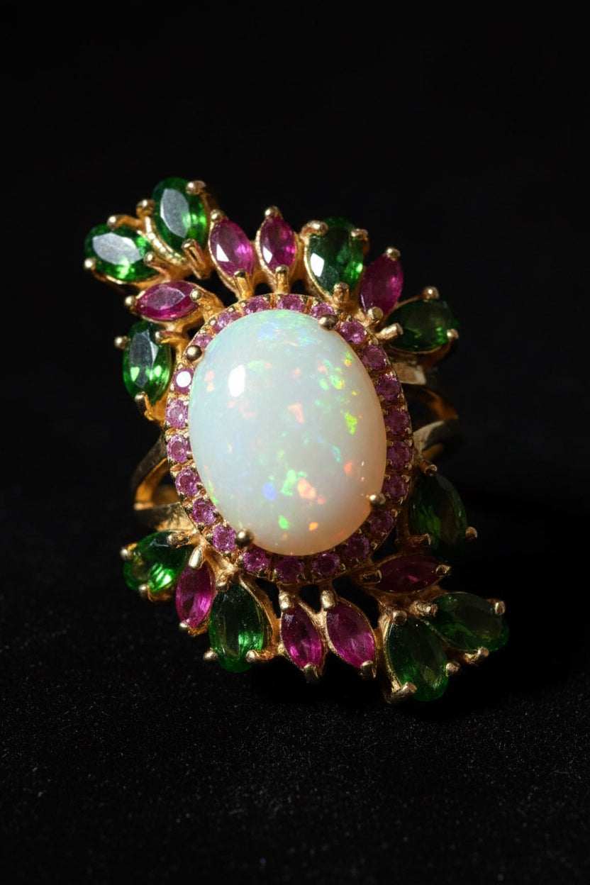 Opal, Chrome & Ruby Ring