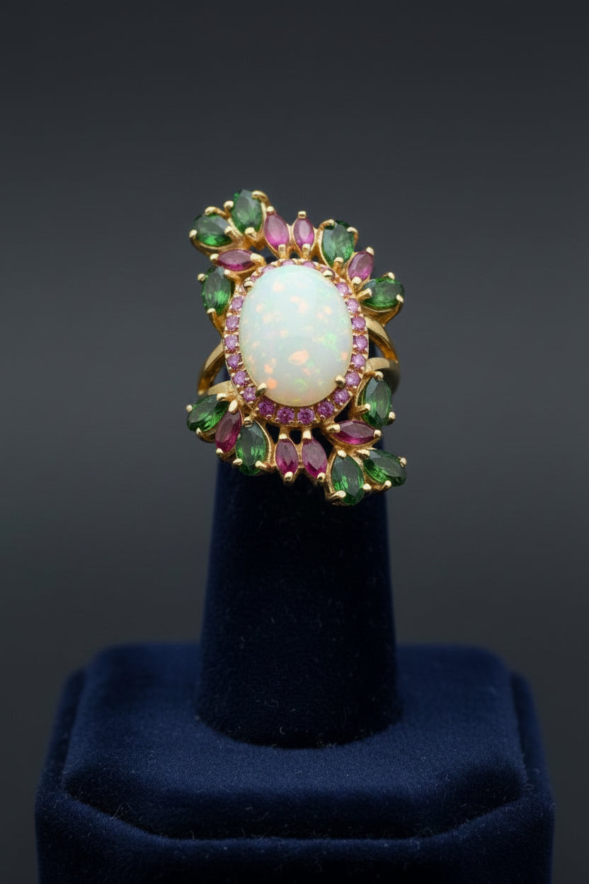 Opal, Chrome & Ruby Ring