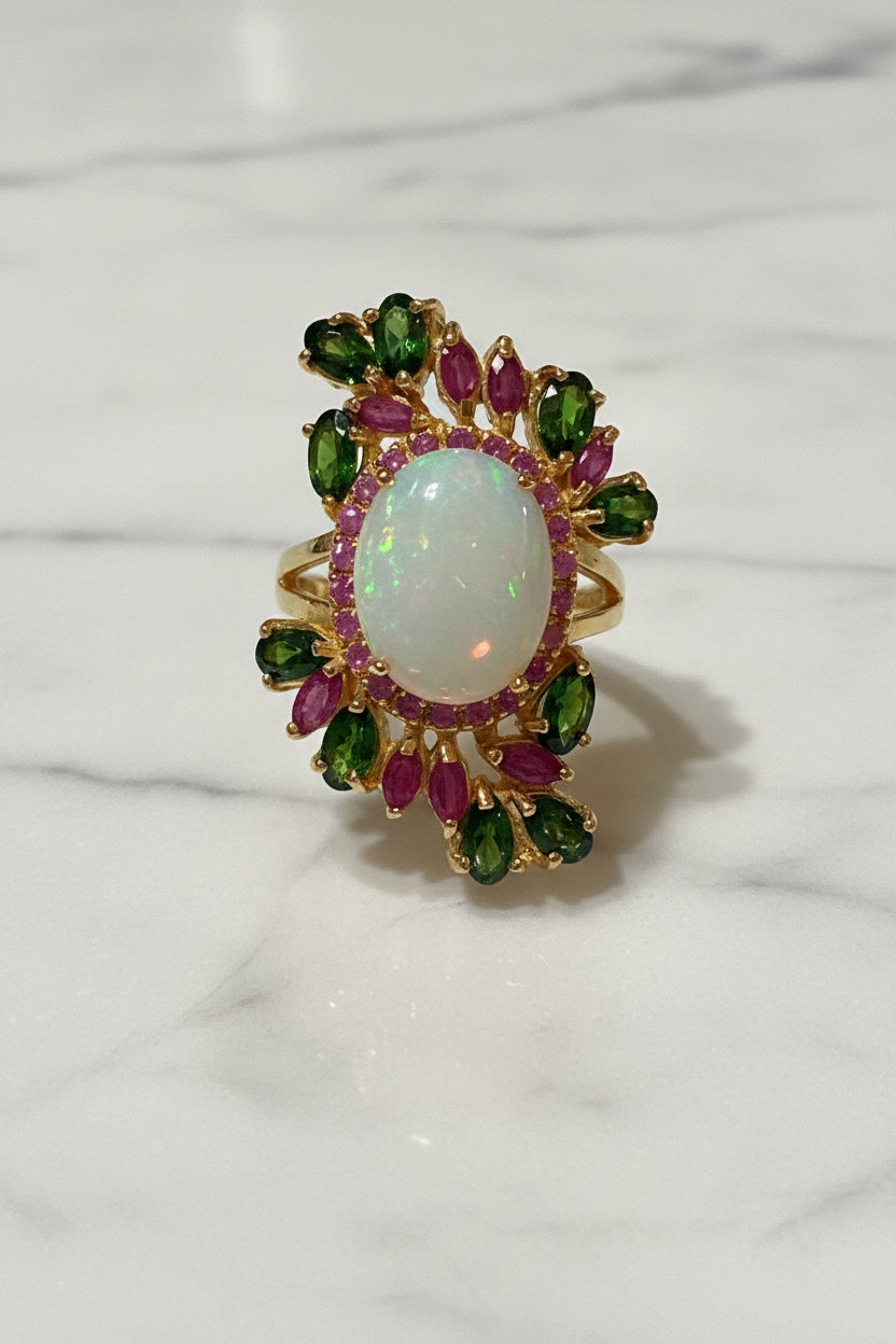 Opal, Chrome & Ruby Ring